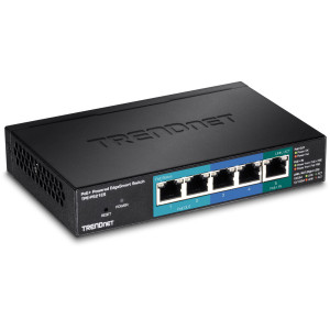 TRENDnet TPE-P521ES 5-Port Managed Gigabit Ethernet PoE+ Switch, 1 Gb PoE+ in, 2 Gb PoE out, 2 Gigabit ports, wall mountable